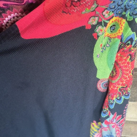 Desigual Devorah Open Front Wool Blend Cardigan Floral Artsy Boho Sz Lg Women - Picture 12 of 17